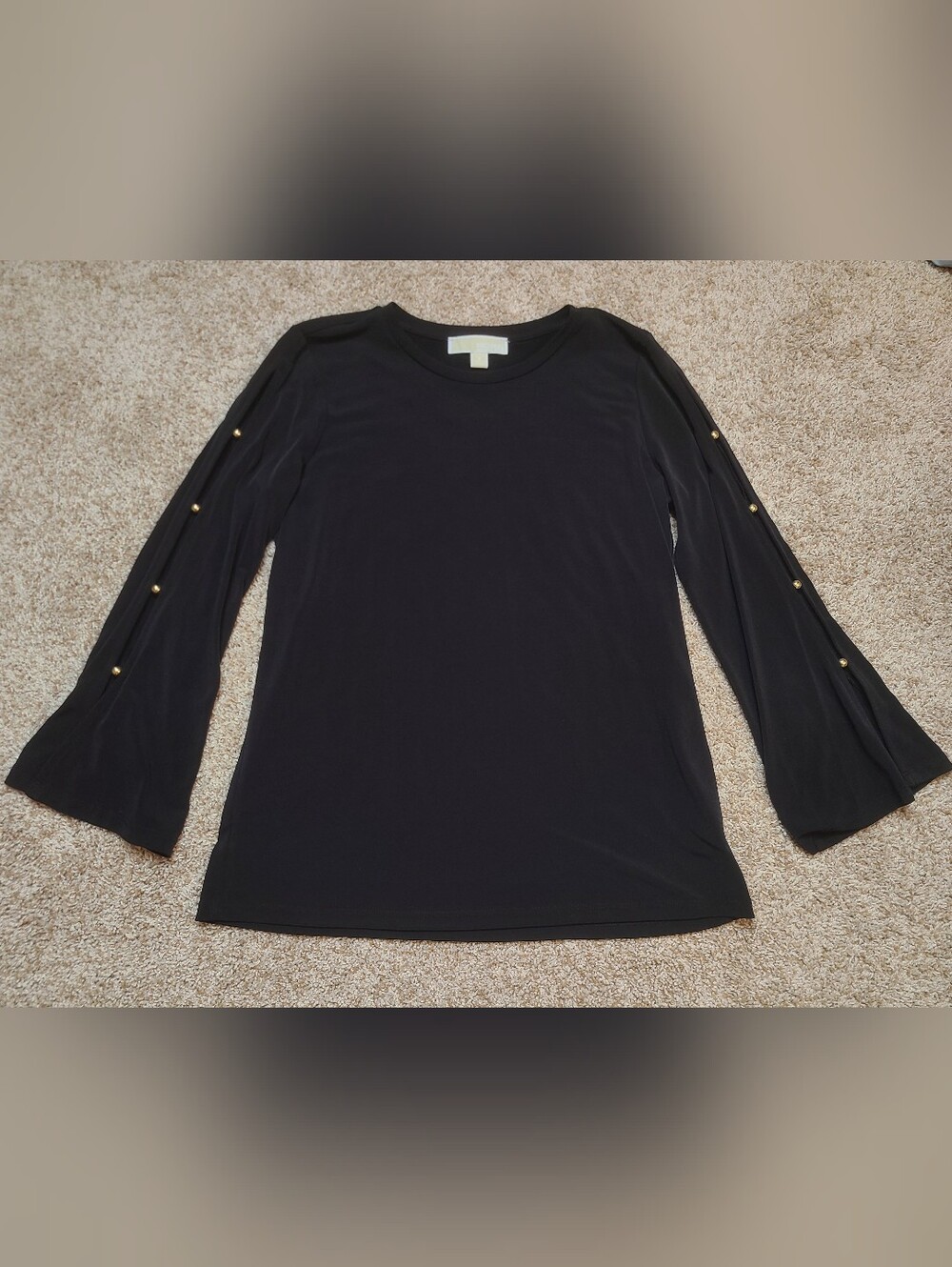 Michael Kors Black And Gold Cutout Sleeve Blouse